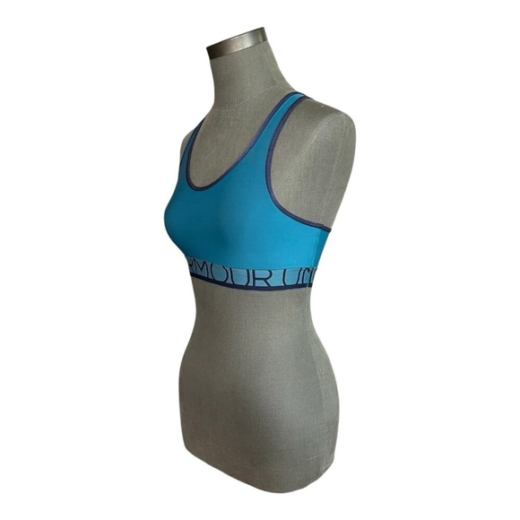 Under Armour Women’s Blue Teal Racerback Top Sports Bra Activewear Size S - Picture 2 of 3